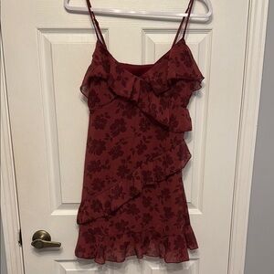Floral Ruffle Burgundy Dress